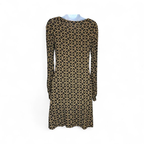 TART Brown & Gold Geometric Print Long Sleeve Dress – Size S - Picture 2 of 8